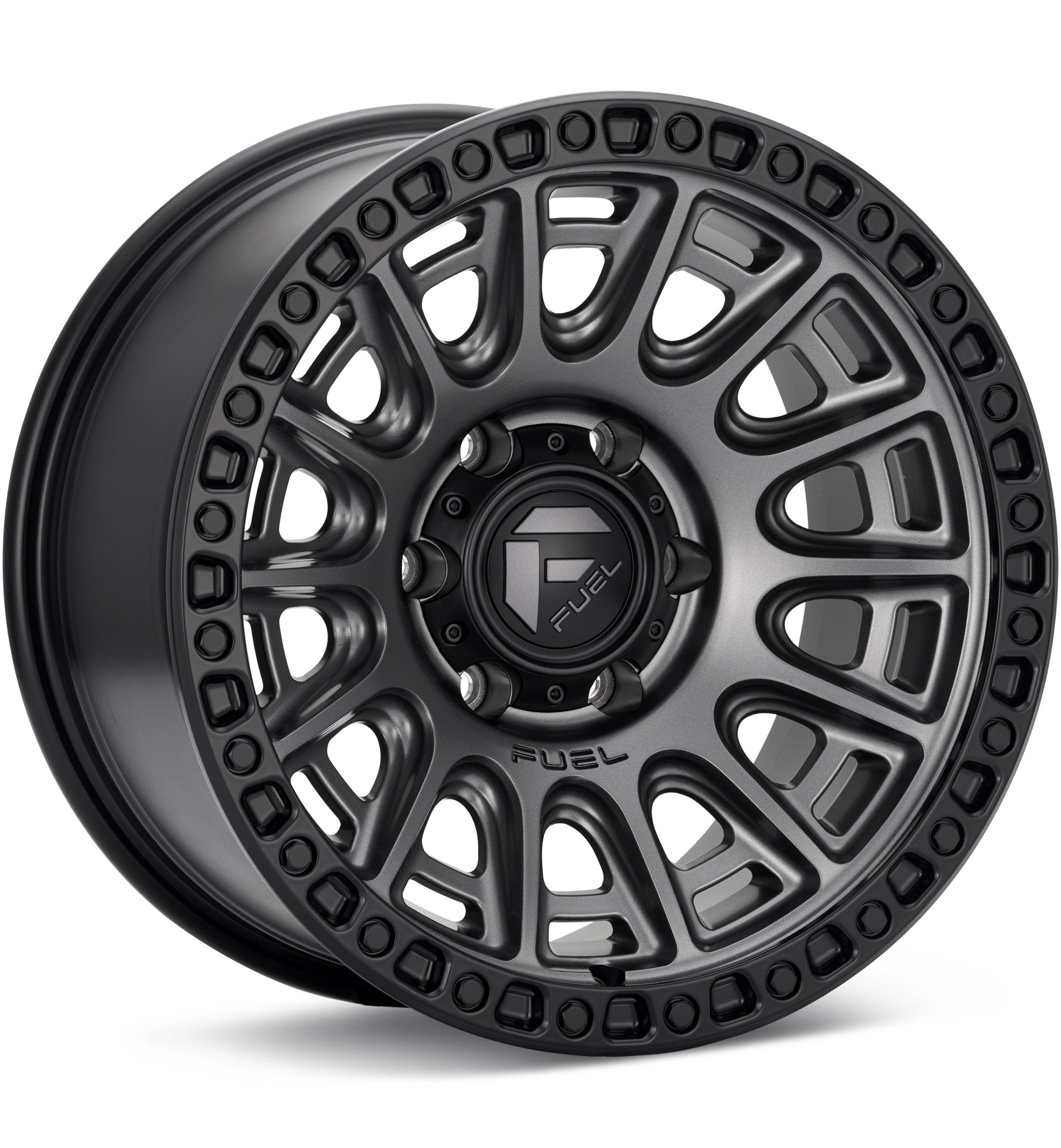 Fuel Off-Road Cycle Matte Gunmetal w/Black Ring Wheels 17 In 17x8.5 +25