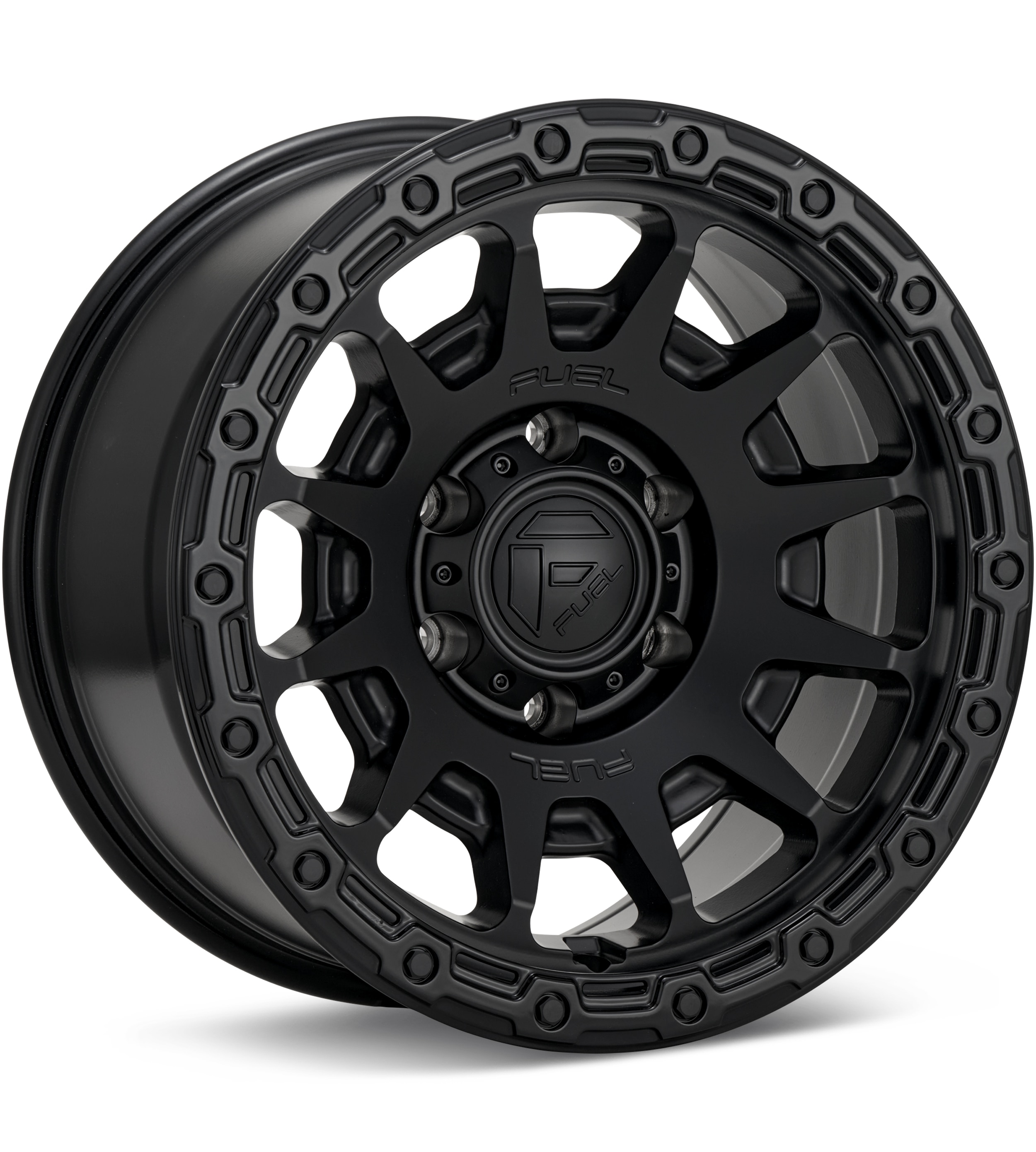 Fuel Off-Road Fortress Black w/Gloss Black Lip Wheels 18 In 18x9 +01 FC884MB18906301