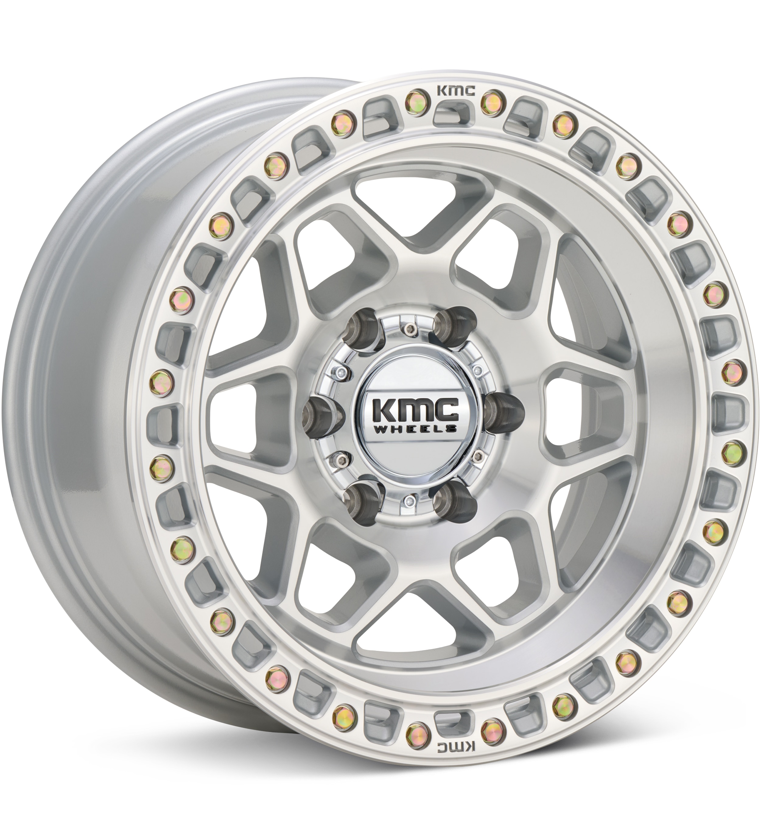 KMC KM553 Torx Gloss Silver Machined w/Clear Wheels 17 In 17x9 -12 KM553SD17905012N