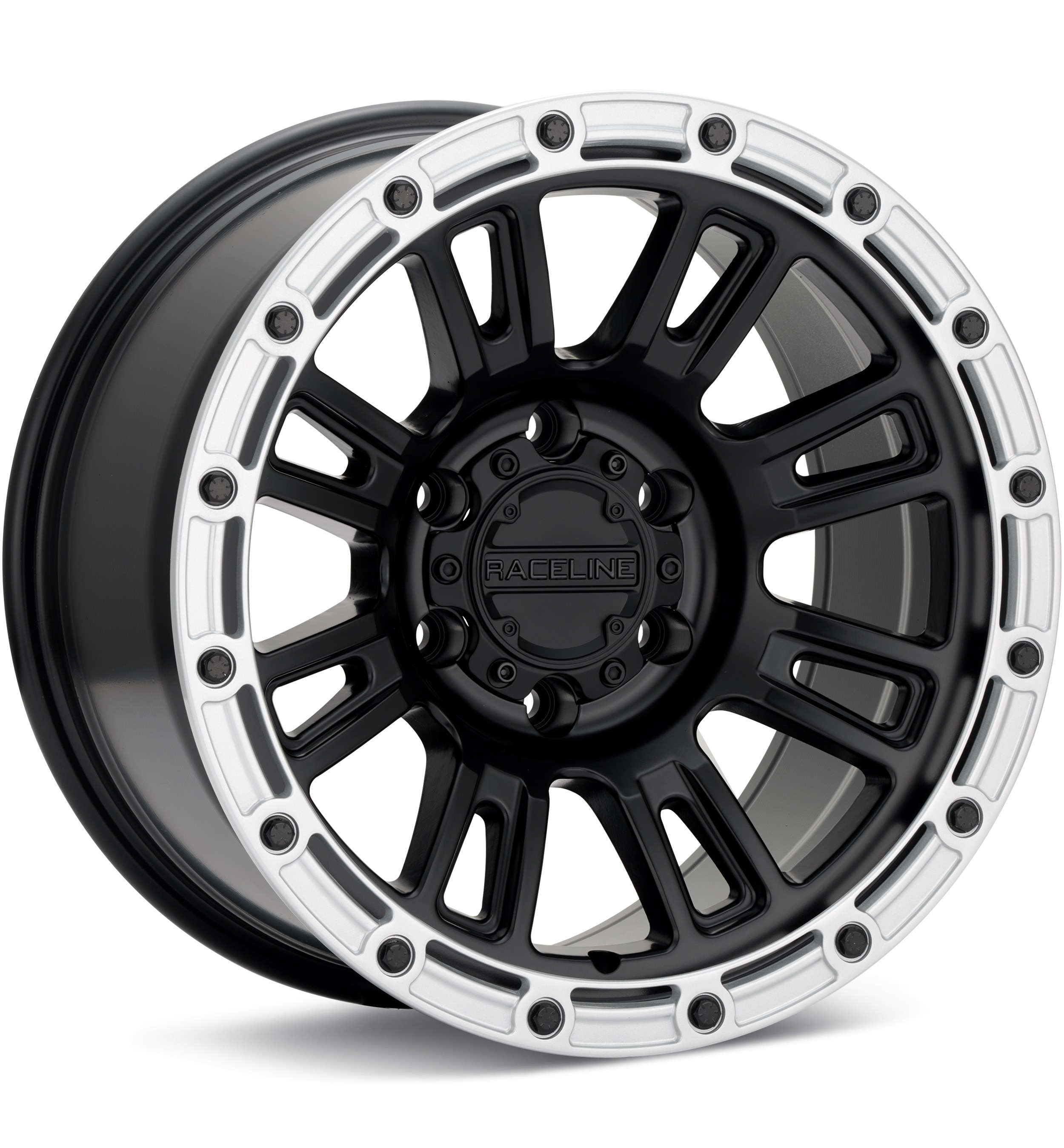 Raceline Compass Satin Black w/Silver Ring Wheels 17 In 17x8 +30
