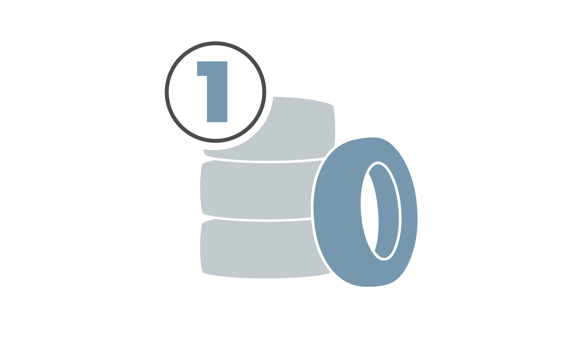 Step 1: Find the right tires—illustration of stacked tires with a number one icon.