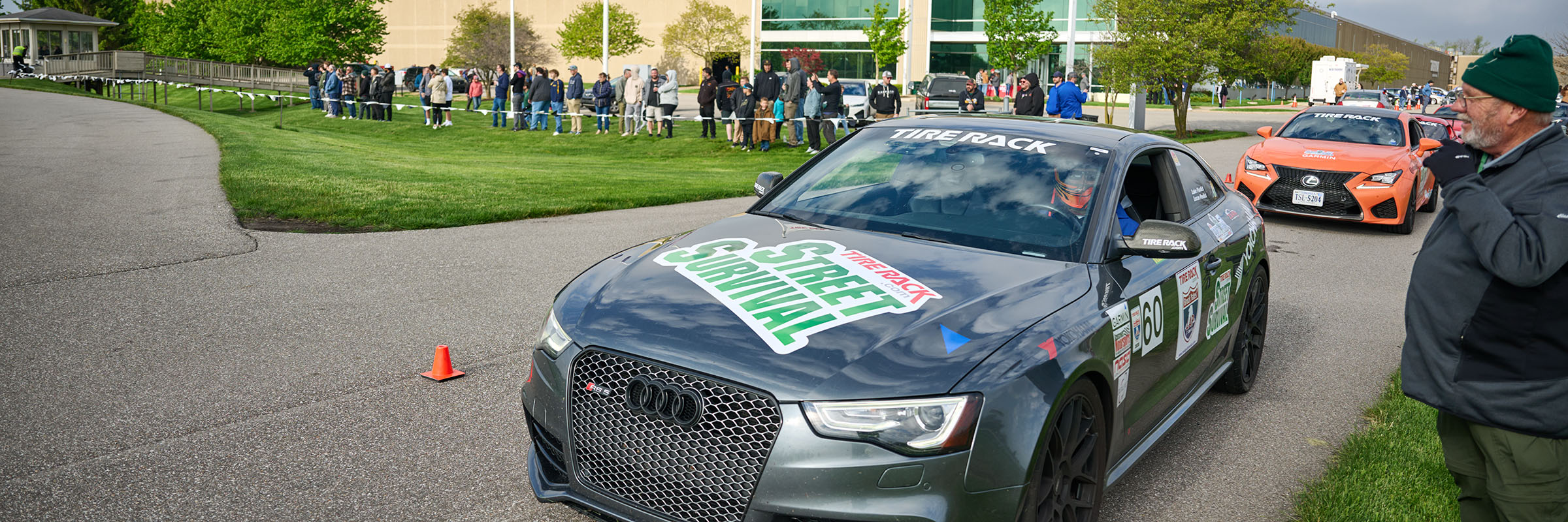 Vehicle with Tire Rack Street Survival Decals at the One Lap of America 2026 Dry Skid Pad Event