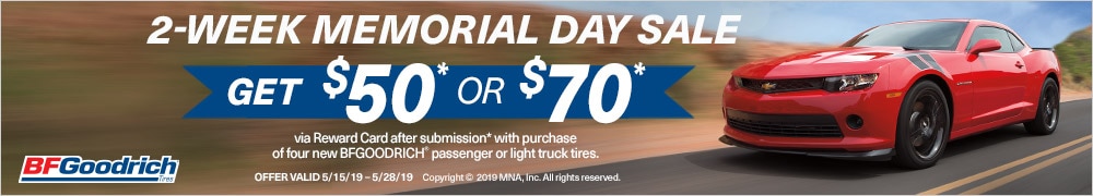 BFGoodrich® Tires: 2-Week Memorial Day Sale. Get Up to $70 Back.
