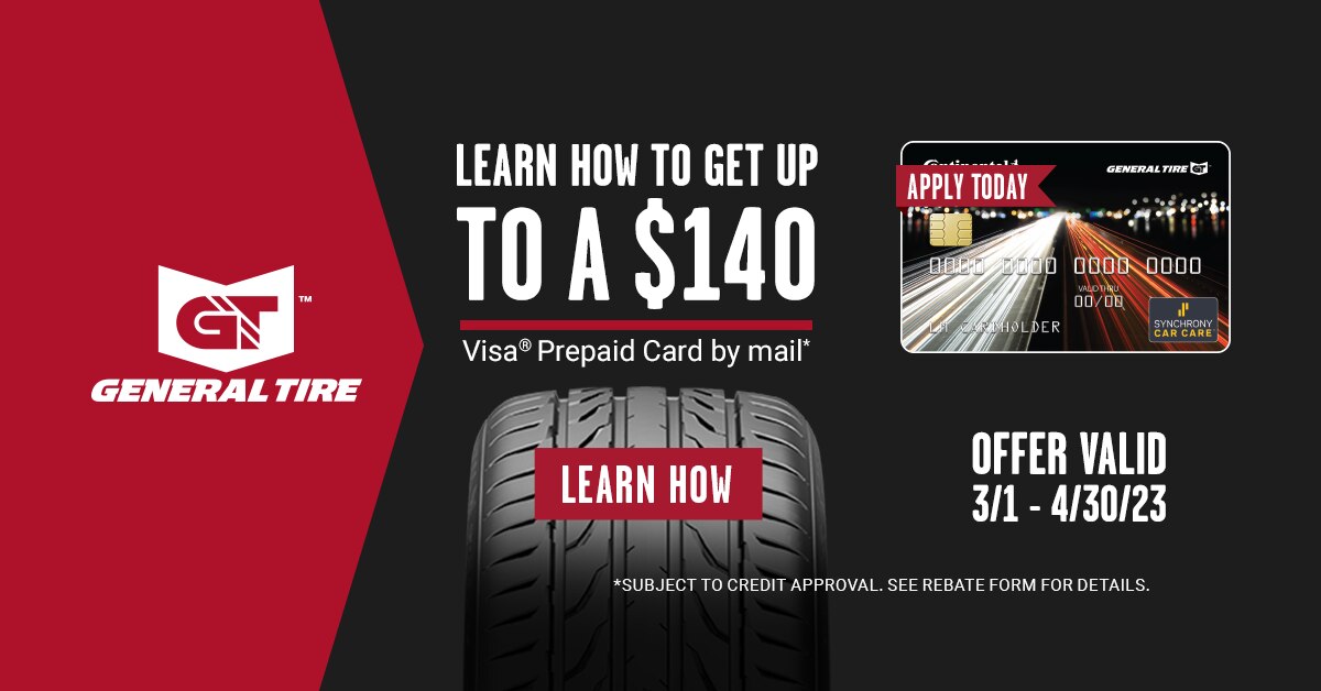 Get Up to a 70 General Tire Visa Prepaid Card