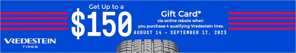 Vredestein: Get Up to a $150 Gift Card via Online Rebate