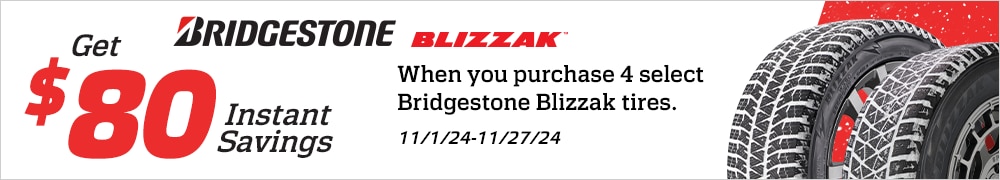 Save $80 Instantly on Four Select Bridgestone Blizzak Tires
