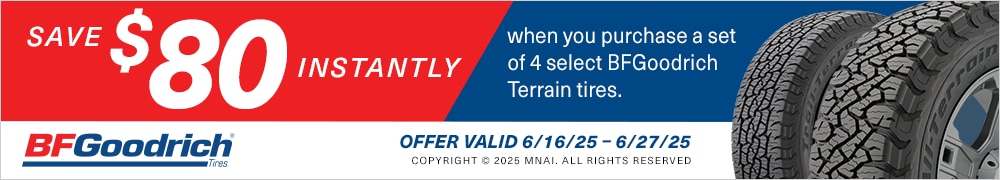 Save $80 Instantly on Four Select BFGoodrich Terrain Tires