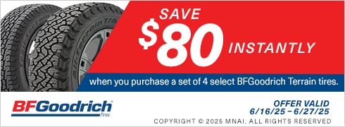 Save $80 Instantly on Four Select BFGoodrich Terrain Tires