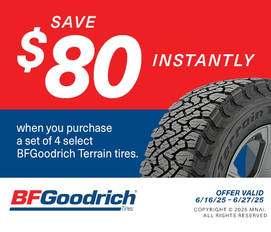 Save $80 Instantly on Four Select BFGoodrich Terrain Tires