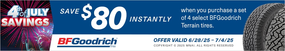 4th of July Savings | Save $80 Instantly on Four Select BFGoodrich Terrain Tires