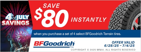 4th of July Savings | Save $80 Instantly on Four Select BFGoodrich Terrain Tires