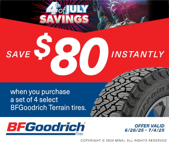 4th of July Savings | Save $80 Instantly on Four Select BFGoodrich Terrain Tires