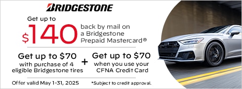 Buy a set of four and get a $70 Bridgestone Prepaid Mastercard by mail. 