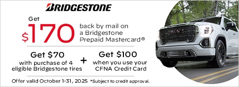 Buy a set of four and get a $70 Bridgestone Prepaid Mastercard by mail. 