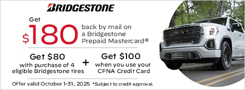 Buy a set of four and get an $80 Bridgestone Prepaid Mastercard by mail. 