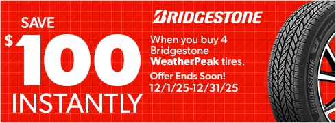Save $100 Instantly on 4 Bridgestone WeatherPeak Tires