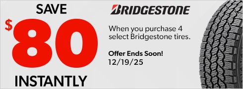 Save $80 Instantly on Four Select Bridgestone Tires