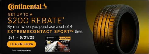 Receive a $110 Continental Tire Prepaid Mastercard® by Mail