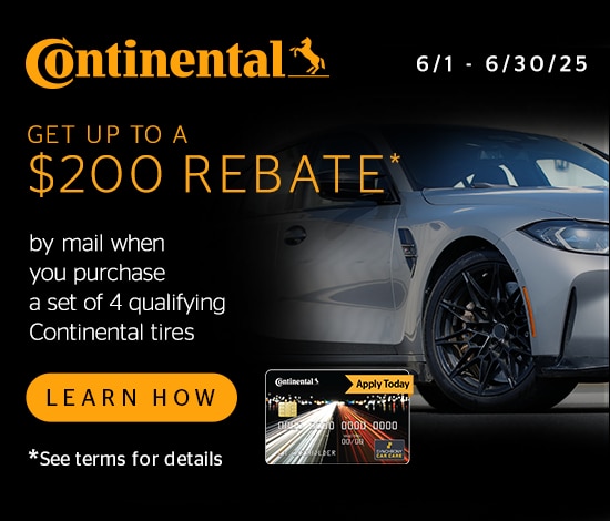 Receive a $110 Continental Tire Prepaid Mastercard® by Mail