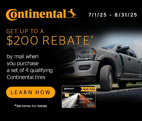 Receive a $110 Continental Tire Prepaid Mastercard® by Mail
