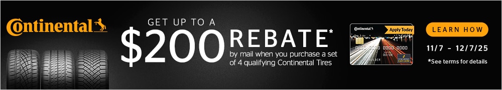 Receive a $110 Continental Tire Prepaid Mastercard® by Mail