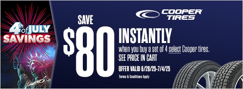 4th of July Savings | Save $80 Instantly on 4 Select Cooper Tires