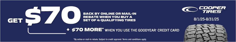 Cooper Tires: Get Up to $70 Back by Online or Mail-in Rebate