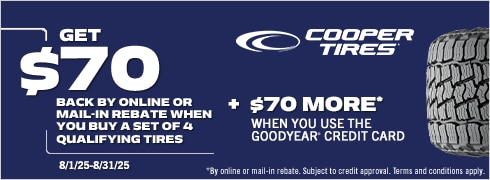 Cooper Tires: Get Up to $70 Back by Online or Mail-in Rebate