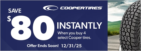 Save $80 Instantly on 4 Select Cooper Tires
