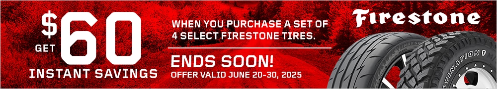 Save $60 Instantly on Four Select Firestone Tires