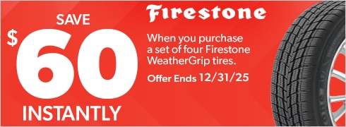 Save $60 Instantly on Four Firestone WeatherGrip Tires
