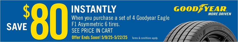 Save $80 Instantly on Four Select Goodyear Tires