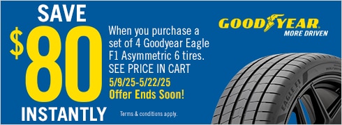 Save $80 Instantly on Four Select Goodyear Tires