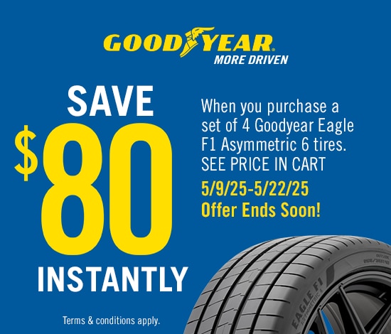 Save $80 Instantly on Four Select Goodyear Tires