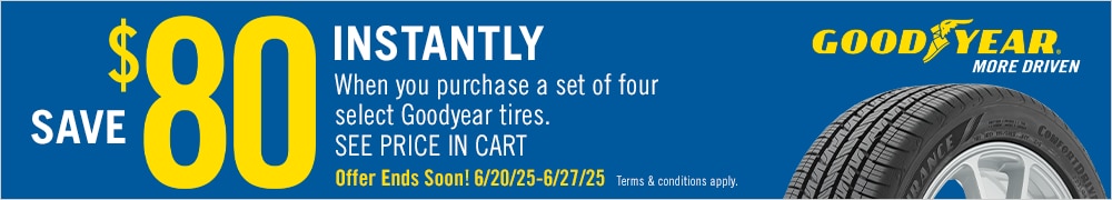Save $80 Instantly on Four Select Goodyear Tires
