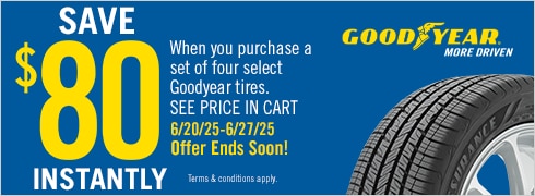 Save $80 Instantly on Four Select Goodyear Tires