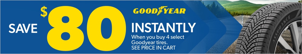 Save $80 Instantly on 4 Select Goodyear Tires