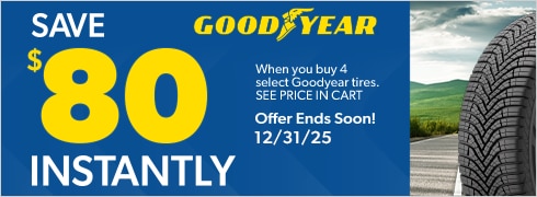 Save $80 Instantly on 4 Select Goodyear Tires