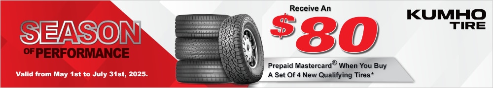 Receive an $80 Kumho Tire Prepaid Mastercard by Mail