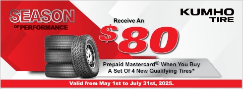 Receive an $80 Kumho Tire Prepaid Mastercard by Mail