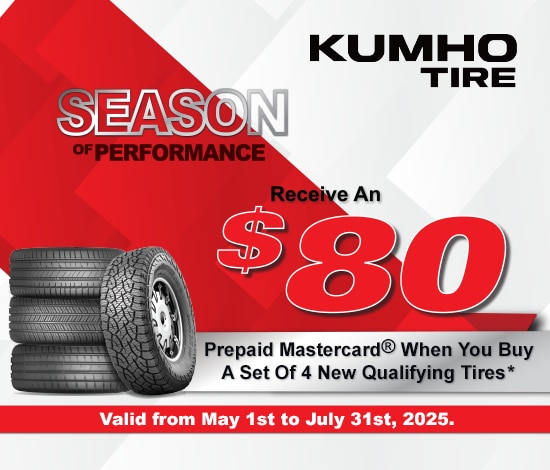 Receive an $80 Kumho Tire Prepaid Mastercard by Mail