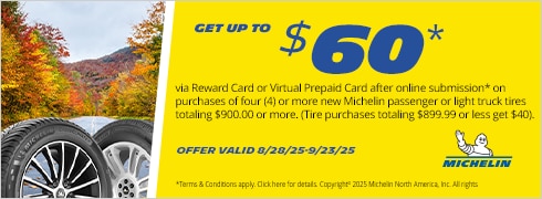 Buy a set of four and get up to a $60* Visa® Reward Card or Visa® Virtual Account after online submission.