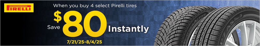 Save $80 Instantly on Four Select Pirelli Tires
