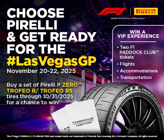 Buy a set of qualifying tires for a chance to win a trip to the FORMULA 1 HEINEKEN LAS VEGAS GRAND PRIX 2025  