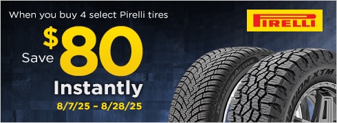 Save $80 Instantly on Four Select Pirelli Tires