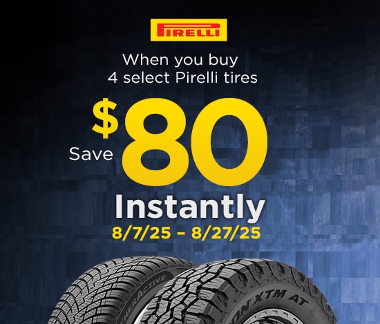 Save $80 Instantly on Four Select Pirelli Tires