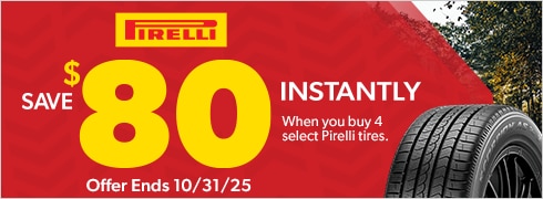 Save $80 Instantly on Four Select Pirelli Tires