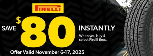 Save $80 Instantly on Four Select Pirelli Tires