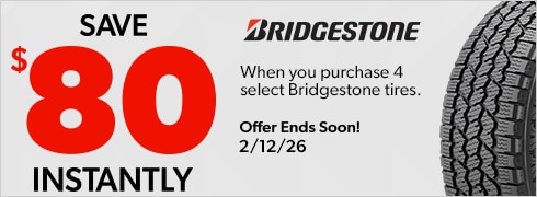 Save $80 Instantly on Four Select Bridgestone Tires