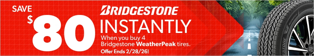 Save $80 Instantly on 4 Bridgestone WeatherPeak Tires